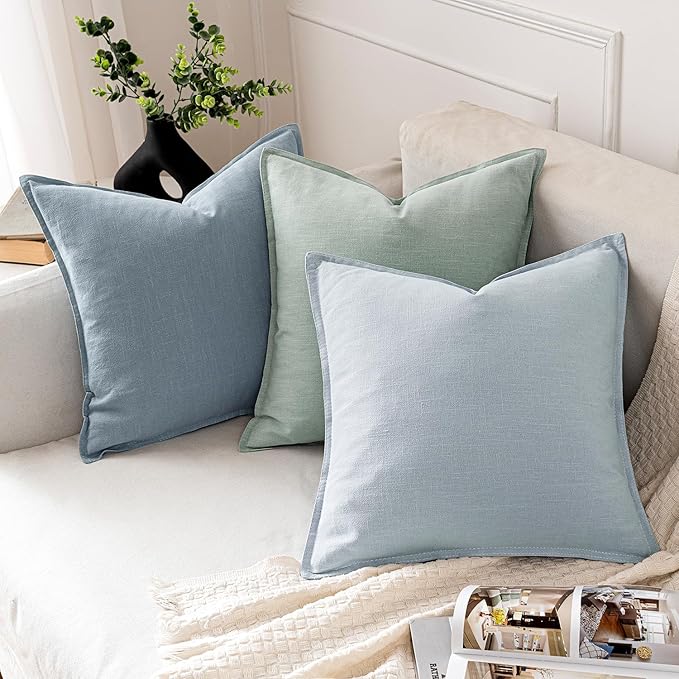 MIULEE Decorative Linen Pillow Covers 18x18 Inch Blue Grey ​Boho Farmhouse​ - Image 4