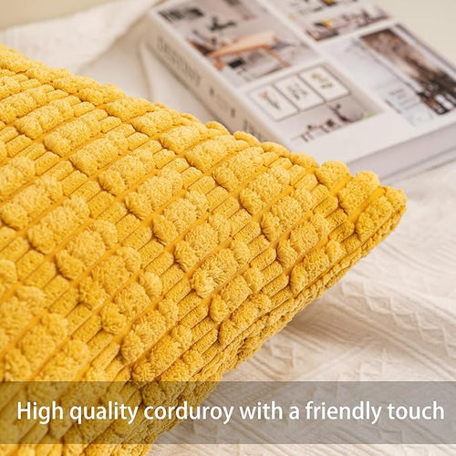 Aegero Pack of 2 Corduroy Decorative Throw Pillow Covers 24x24 InchSoft Striped - Image 2