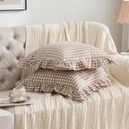 2 Pack Taupe/Brown Plaid Ruffle Throw Pillow Covers Farmhouse Checkered Chic - Image 2