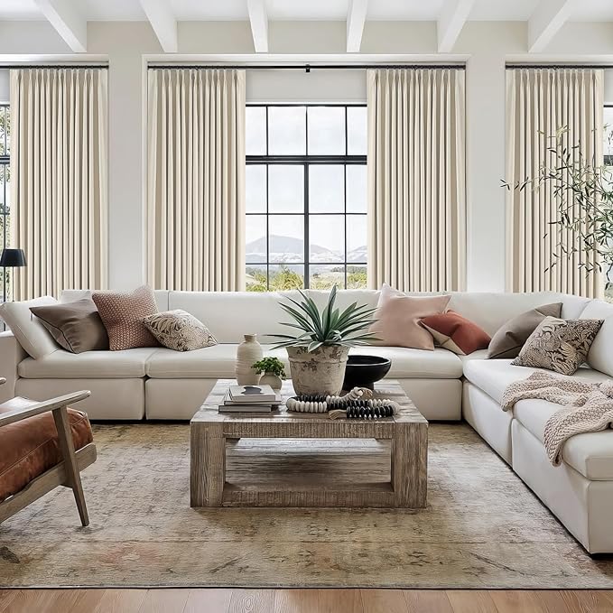 Topfinel 100 Inch Long Tan Black Out Custom Drapery Panels, Burlap Opaque - Image 6