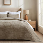 EVERGRACE Velvet Quilt Set King Size, Luxurious Soft Striped Channel Bedding Set - Image 7