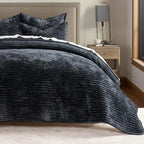 EVERGRACE Velvet Quilt Set King Size, Luxurious Soft Striped Channel Bedding Set - Image 8