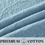 Brandream Luxury 100% Cotton Quilt Set Queen Size Blue Floral Vine Matelasse - Image 5