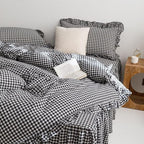 MKXI Black and White Gingham Duvet Cover King, 3-Piece Ruffled Bedding Set - Image 3