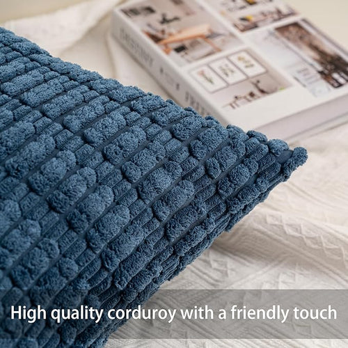 Aegero Pack of 2 Corduroy Decorative Throw Pillow Covers 18x18 InchSoft Striped - Image 2