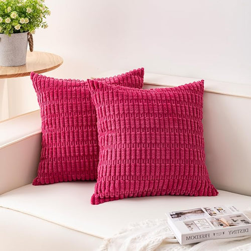 Aegero Pack of 2 Corduroy Decorative Throw Pillow Covers 16x16 Inch Soft by Unknown