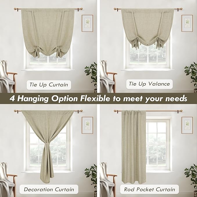 DriftAway Double Layer Linen Blackout Tie Up Curtains Thermal Insulated Fully - Image 6
