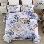 WONGS BEDDING Floral Quilt Set 3 Pieces Blue Quilted Printed Bedspreads Bedding - Image 2