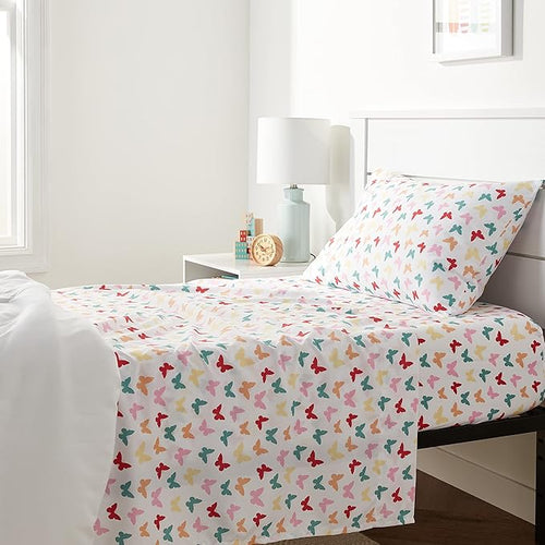 Amazon Basics Kid's Soft Easy-Wash Microfiber 3-Piece Sheet Set, Butterfly by AmazonBasics