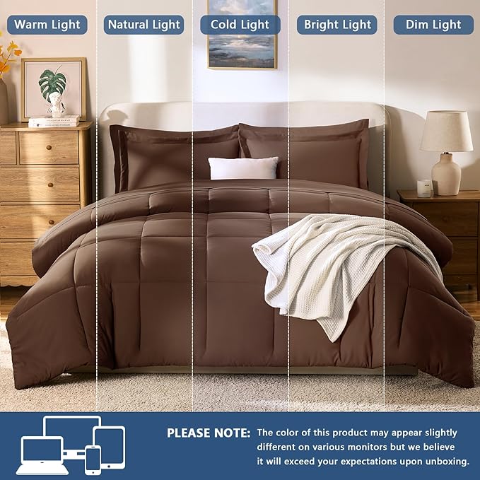 CozyLux Queen Comforter Set Brown - Image 7