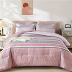 WONGS BEDDING Pink King Comforter Set 7 Pieces, Boho Striped Bed in a Bag Queen - Image 8