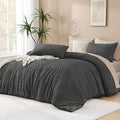 Andency Dark Grey Comforter Set Queen, 3 Pieces Tufted Farmhouse Shabby Chic by Andency