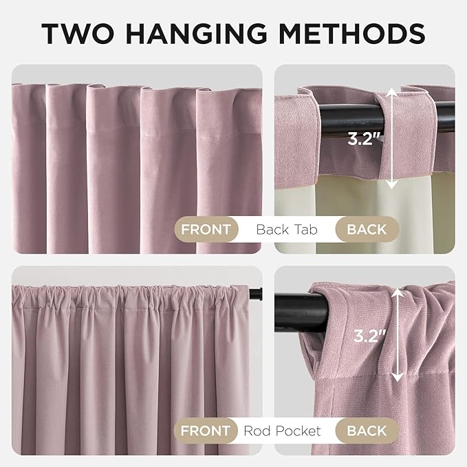 Joydeco Rose Pink 100% Blackout Curtains 102 Inch 2 Panels, Luxury Thermal Pink - Image 3