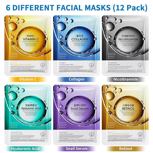 12 Pack Sheet Face Masks Skincare, Mothers Day Gifts, Collagen Face Mask - Image 2