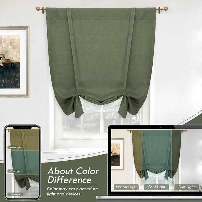 DriftAway Double Layer Linen Blackout Tie Up Curtains Thermal Insulated Fully - Image 8