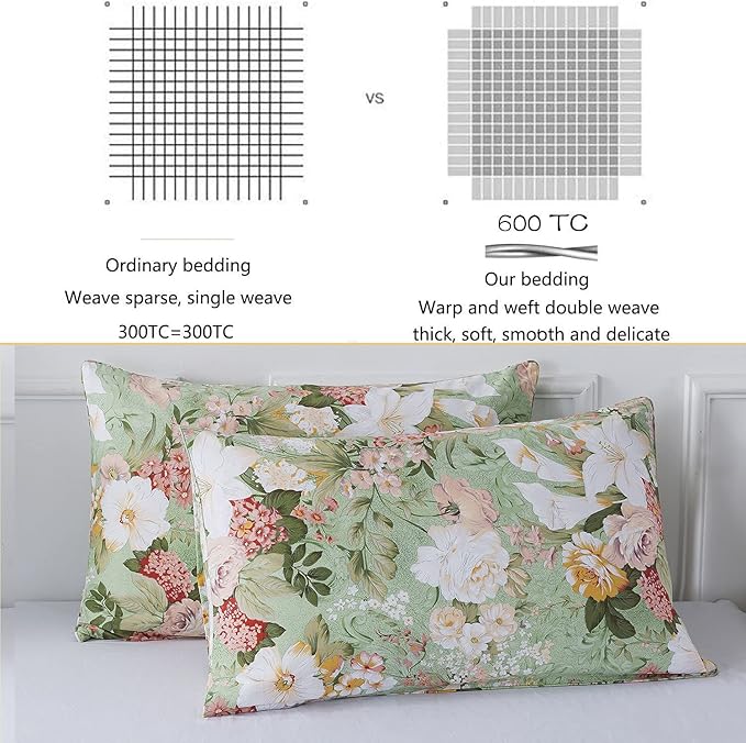 FADFAY Floral Duvet Cover Set Queen 100% Cotton Shabby Vintage Bedding 600 TC - Image 3