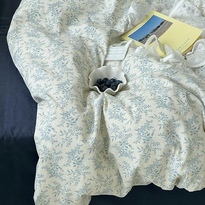 MKXI Twin Duvet Cover Set Blue White Floral Print - Image 8