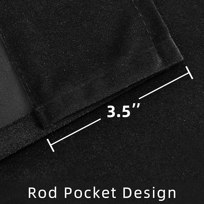 Joydeco Black Velvet Curtains 90 inch Length 2 Panels, Luxury Blackout Rod - Image 3