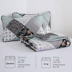 Xruibed Floral Plaid Patchwork Quilt Set Queen Size 3 Pieces Blue Gray - Image 7