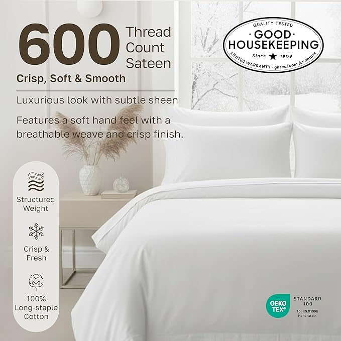 California Design Den Twin Bed Sheets 100% Cotton Sateen, 600 Thread Count - Image 3