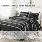 Andency Black Quilts Queen Size, 3 Pieces Queen Quilt Bedding Set Boho - Image 2