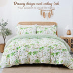 LONAVA Queen Tropical 3 Pcs Duvet Cover Set, Breathable Soft Microfiber Sage - Image 2
