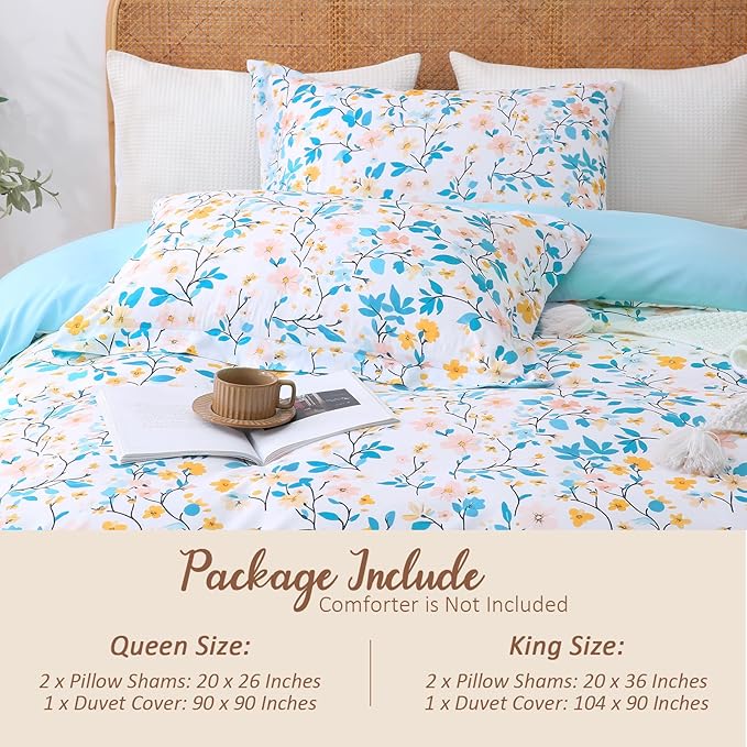 LONAVA King Botaincal 3 Pcs Duvet Cover Set, Breathable Soft Microfiber Sky - Image 5