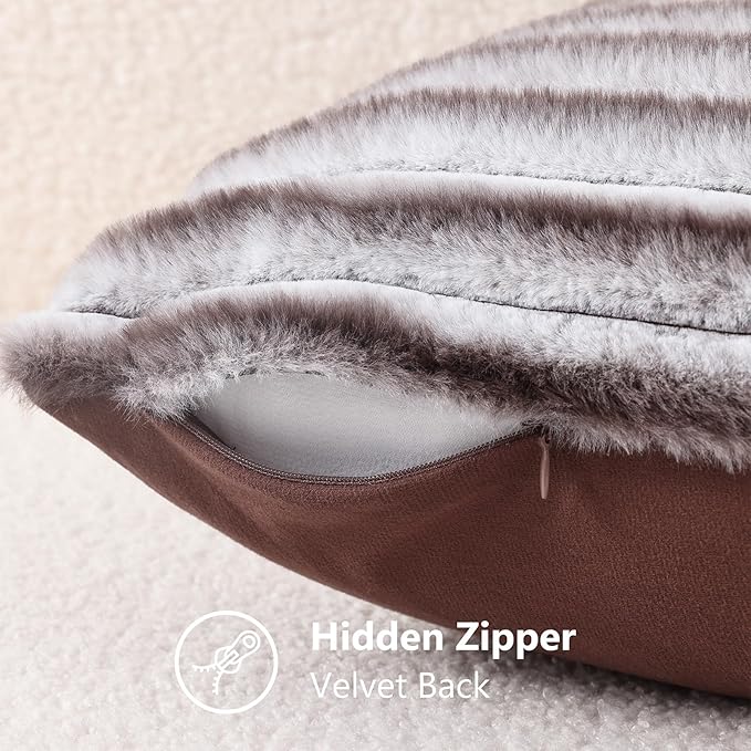 decorUhome Cozy Faux Fur Throw Pillow Covers 18x18 Set of 2 Decorative Soft - Image 8