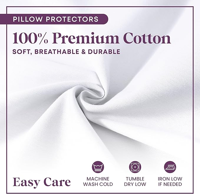 CirclesHome Standard Zippered Pillow Protectors | 100% Cotton Breathable Pillow - Image 4
