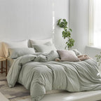 MooMee Striped Duvet Cover Set 100% Washed Cotton Linen Like Textured - Image 3