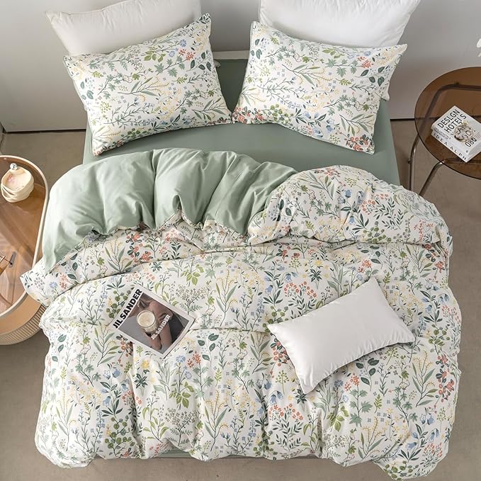 mixinni Sage Green Duvet Cover Set King-Exquisite Floral King Size Comforter Set - Image 6