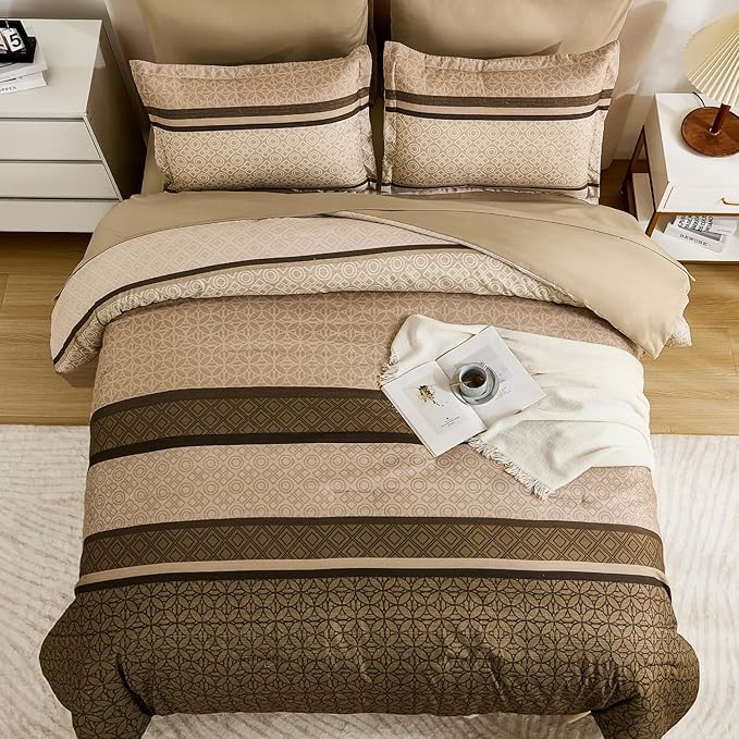 WONGS BEDDING 7 Pieces Comforter Set Queen Size, Minimalist Geometric Soft - Image 4
