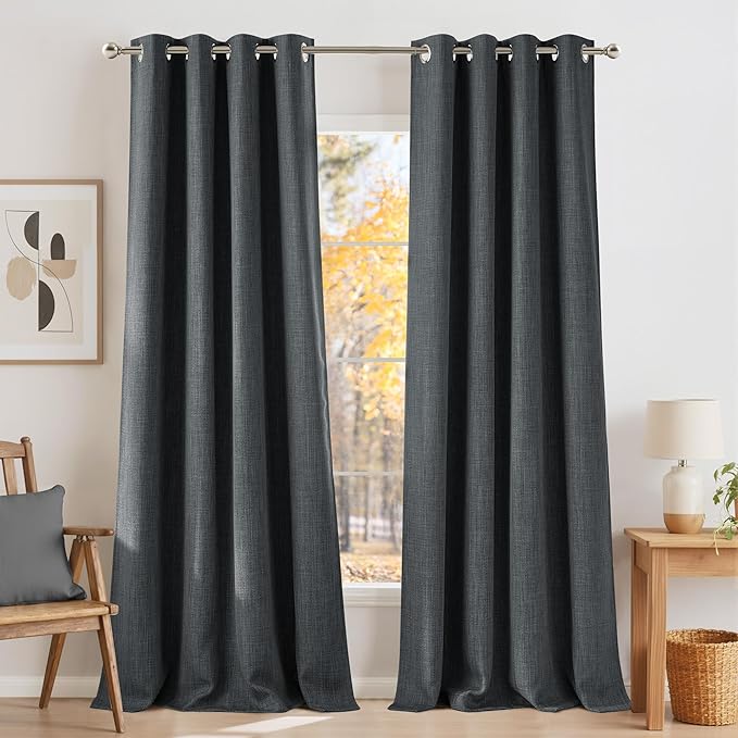 NICETOWN Faux Linen Charcoal Gray Blackout Curtains 84 inches Long by NICETOWN