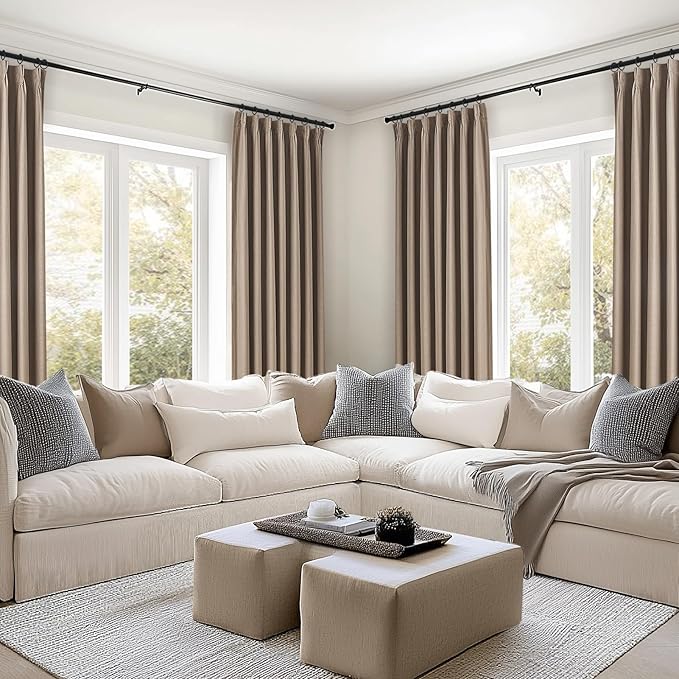 Topfinel 94 Inches Long Taupe Flax Custom Blackout Linen Curtains, Viral Ivory - Image 6