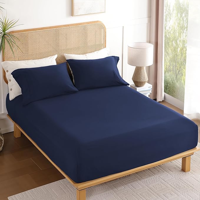 Queen Sheet Set 4 Pieces, Wrinkle Free, Oeko-Tex Certified Bedsheets，Navy Blue - Image 7