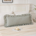 14x36 inches Sage Green Plaid Ruffle Lumbar Pillow Sham 1 Piece, Pure Cotton by Qilunn