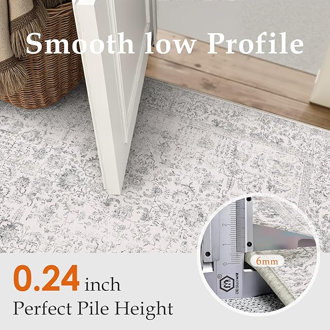 Gray Area Rug 4x6 Office Entryway Rug Machine Washable Kitchen Vintage - Image 3