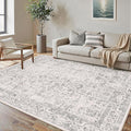 Gray Area Rug 5x8 Machine Washable Vintage Living Room Distressed Non Slip by PureCozy
