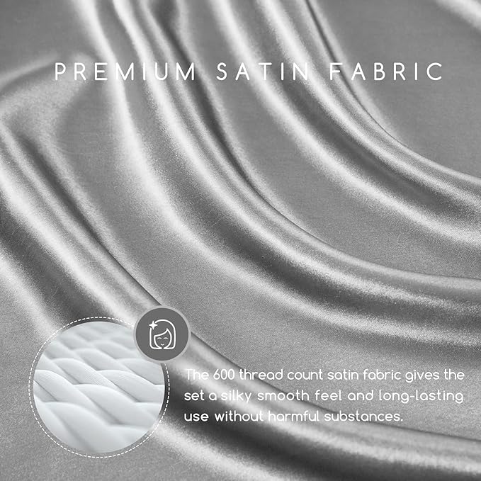 MR&HM Satin Bed Sheets, Full Size Sheets Set - Image 2