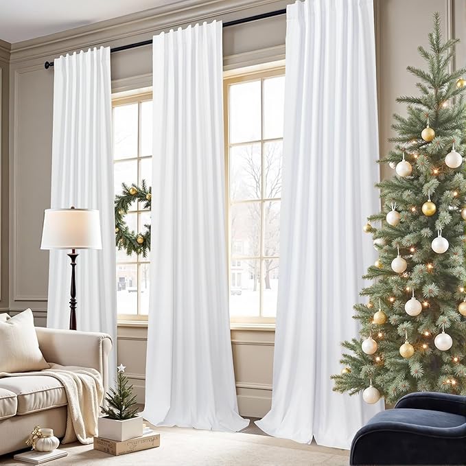 Elegant Curtains for Living Room 102 Inch Long Faux Linen Back Tab Rod Pocket - Image 2