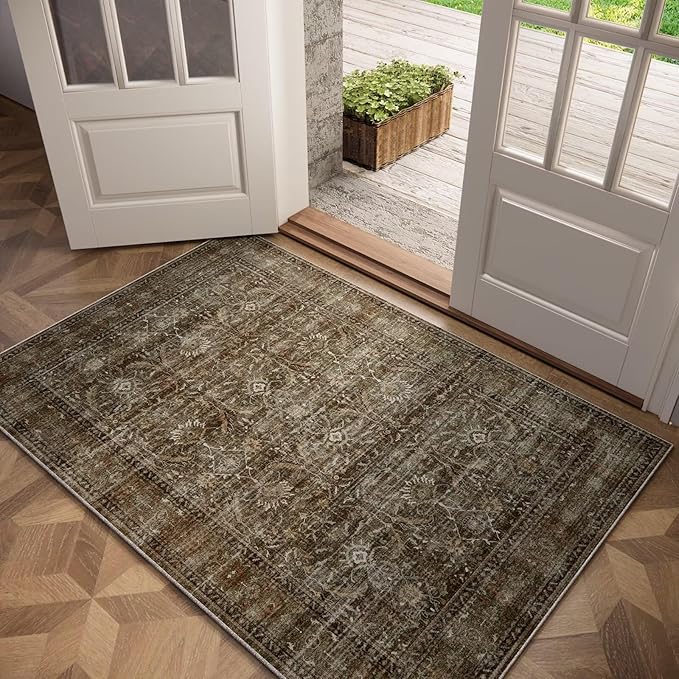 Washable 2x3 Entryway Rug, Boho Non-Slip Door Mat Vintage Distress Small Rugs by Hedwior