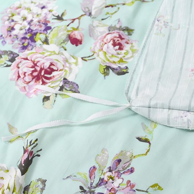 FADFAY Floral Duvet Cover Queen 100% Cotton Blue Green Farmhouse Bedding Super - Image 8