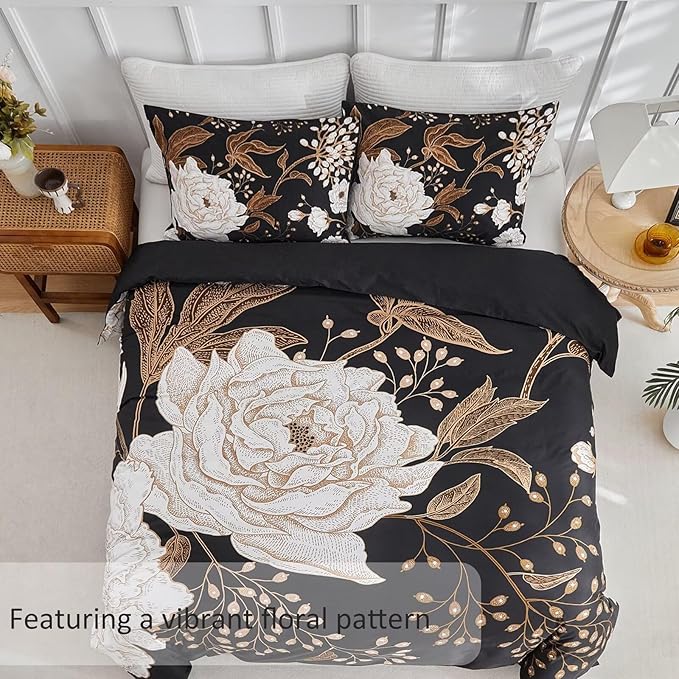 MKXI Gold Floral Black Duvet Cover Twin XL Bedding Set Bold Vintage Style - Image 4