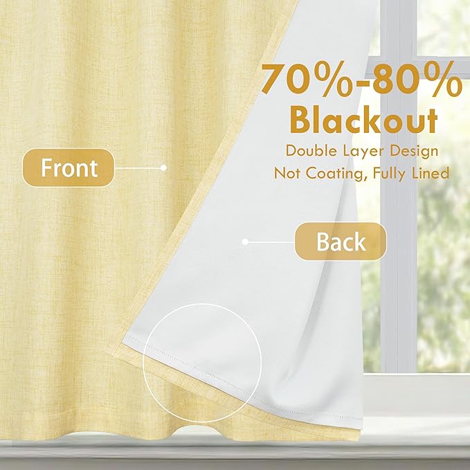 DriftAway Double Layer Linen Blackout Tie Up Curtains Thermal Insulated Fully - Image 2