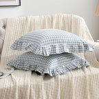 2 Pack Blue White Plaid Ruffle Throw Pillow Covers Farmhouse Checkered Chic - Image 3
