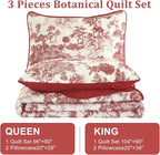 WONGS BEDDING Botanical Quilt Set King Size, Christmas Red 3 Pieces Floral - Image 6