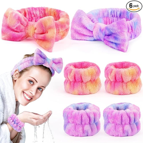 6 Pack Spa Headband with Wristbands: Washing Face Facial Makeup Skincare by EZIGO