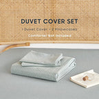 Wake In Cloud - Striped Cotton Duvet Cover Set, 100% Washed Cotton Textured - Image 2