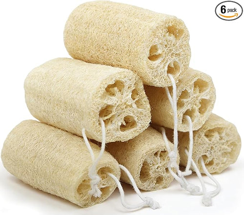 6 Pack Natural Loofah Exfoliating Body Scrubber, 5 Inches Organic Luffa Bath by HOME