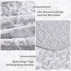 WONGS BEDDING Grey Quilt Set King Size, 3 Pieces Botanical Bedspreads Set - Image 5